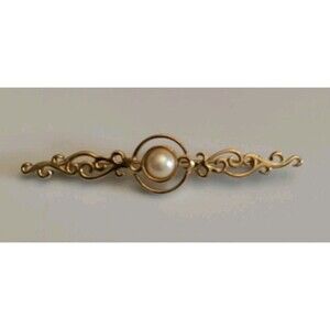 Vintage Monet  Victorian Revival Bar Brooch Gold Tone Faux Pearl 3" X .75"